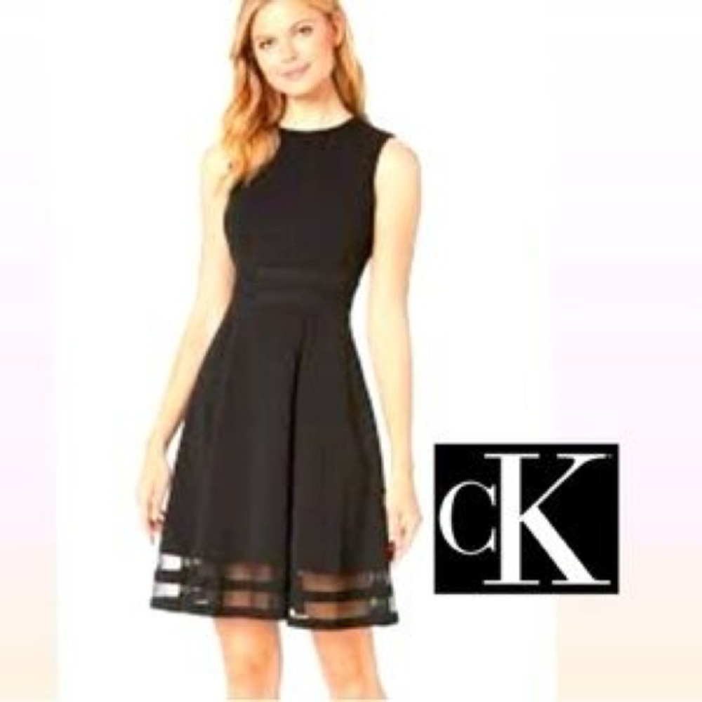 Calvin Klein Black Illusion Trim Fit and Flare Dress Size 12